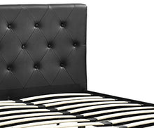 DHP PLATFORM BED, DAKOTA FAUX LEATHER TUFTED UPHOLSTERED PLATFORM BED - INCLUDES TUFTED UPHOLSTERED HEADBOARD AND SIDE RAILS, QUEEN PLATFORM BED - BLACK