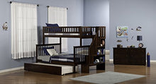 WOODLAND STAIRCASE BUNK BED WITH URBAN TRUNDLE, ANTIQUE WALNUT, TWIN OVER FULL