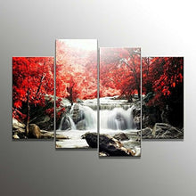 CANVAS WALL ART 4-PIECE RED WOODS WATERFALL CANVAS PRINT PAINTINGS FOR WALL AND HOME DÉCOR
