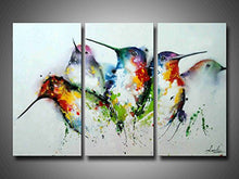 ARTLAND MODERN 100% HAND PAINTED FRAMED WALL ART "COLORFUL BIRDS" 3-PIECE ANIMAL OIL PAINTING ON CANVAS FOR LIVING ROOM ARTWORK FOR WALL DECOR HOME DECORATION 28X42 INCHES