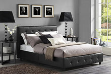 DHP PLATFORM BED, DAKOTA FAUX LEATHER TUFTED UPHOLSTERED PLATFORM BED - INCLUDES TUFTED UPHOLSTERED HEADBOARD AND SIDE RAILS, QUEEN PLATFORM BED - BLACK