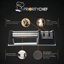 PriorityChef Knife Sharpener for Straight and Serrated Knives, 2 Stage Diamond Coated Sharpening Wheel System, Black