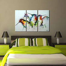 ARTLAND MODERN 100% HAND PAINTED FRAMED WALL ART "COLORFUL BIRDS" 3-PIECE ANIMAL OIL PAINTING ON CANVAS FOR LIVING ROOM ARTWORK FOR WALL DECOR HOME DECORATION 28X42 INCHES
