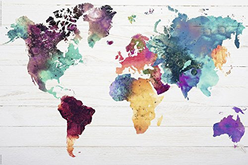 WORLD MAP POSTER THE WORLD IN WATERCOLOURS (36