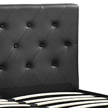 DHP PLATFORM BED, DAKOTA FAUX LEATHER TUFTED UPHOLSTERED PLATFORM BED - INCLUDES TUFTED UPHOLSTERED HEADBOARD AND SIDE RAILS, QUEEN PLATFORM BED - BLACK
